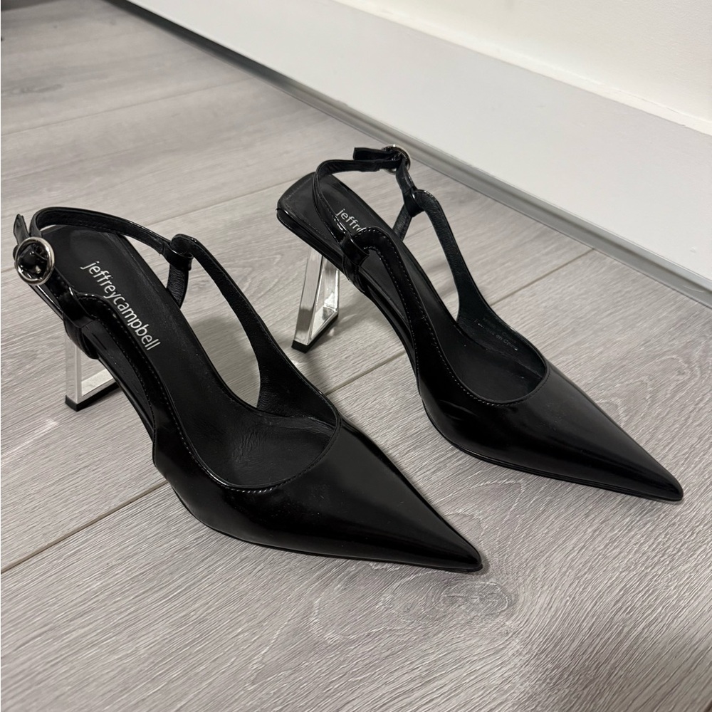 JEFFREY CAMPBELL 
Creative Slingback Pointed Toe Pump - Black Box Silver